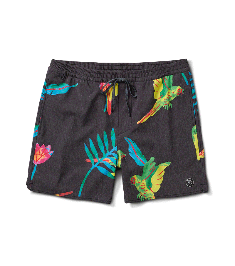 The front view of the Shorey Macaw Boardshorts in Black. Big Image - 1