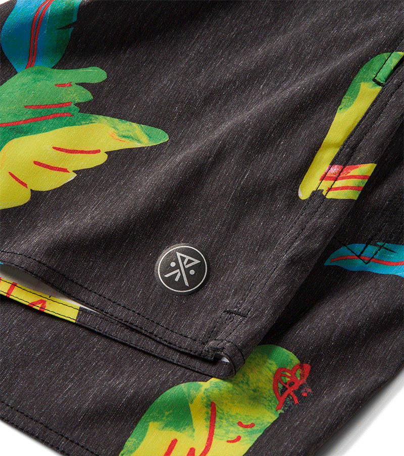 The close up view of the Shorey Macaw Boardshorts in Black. Big Image - 3