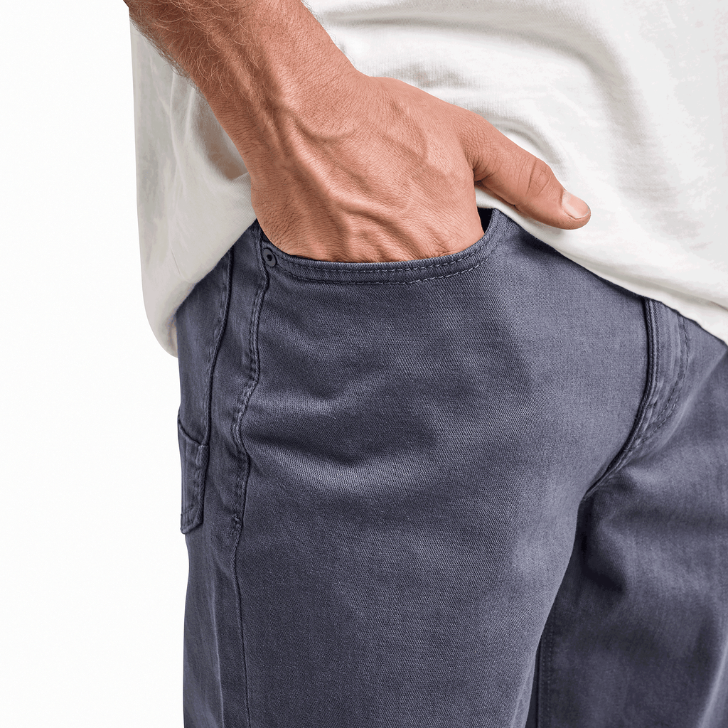 Roark Men's Clothing and Gear | The close up on body view HWY 133 Slim Fit Broken Twill Blue Jeans Big Image - 5