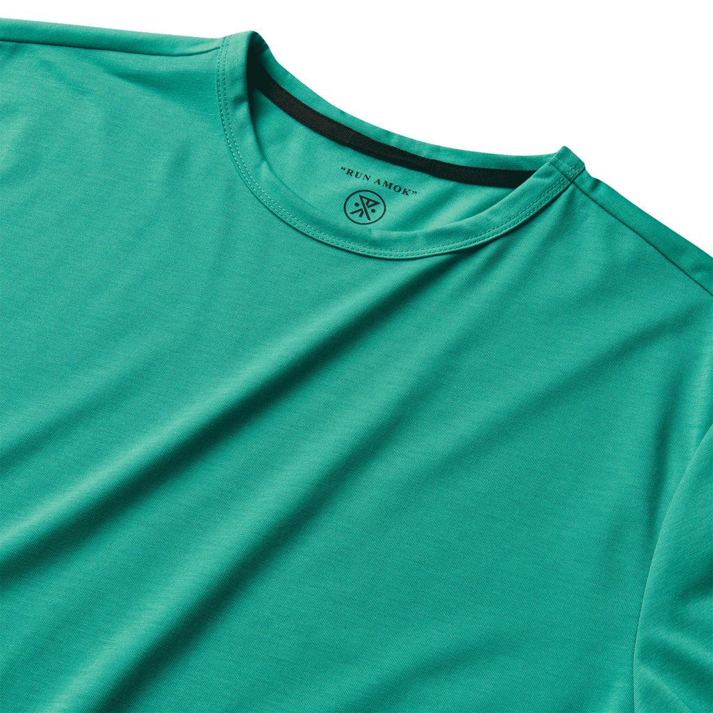 The feature view of Roark's Mathis Short Sleeve Knit - Ciele X Run Amok Aqua Green Big Image - 6