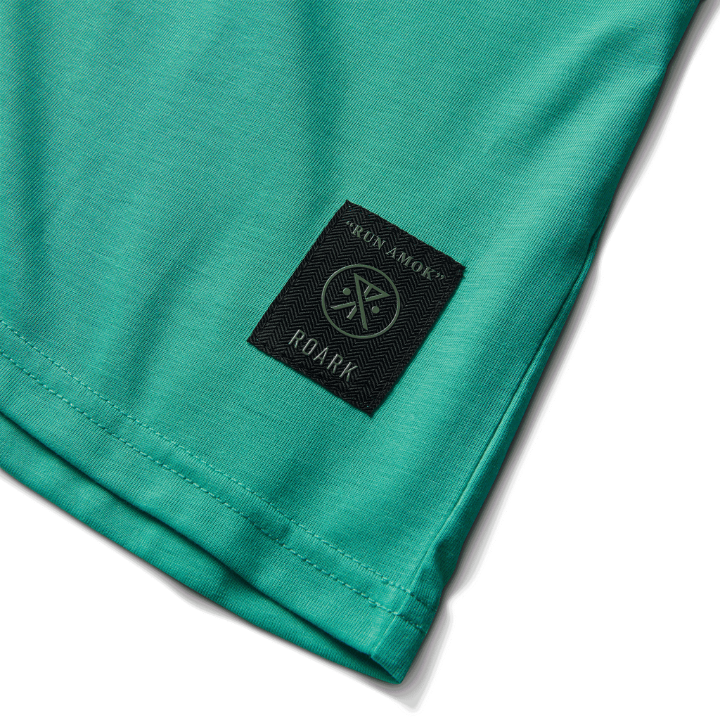 The feature view of Roark's Mathis Short Sleeve Knit - Ciele X Run Amok Aqua Green Big Image - 8
