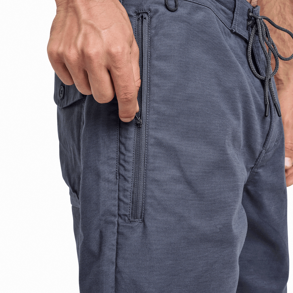 The close up of Roark's Men Layover Shorts in Blue. Big Image - 5
