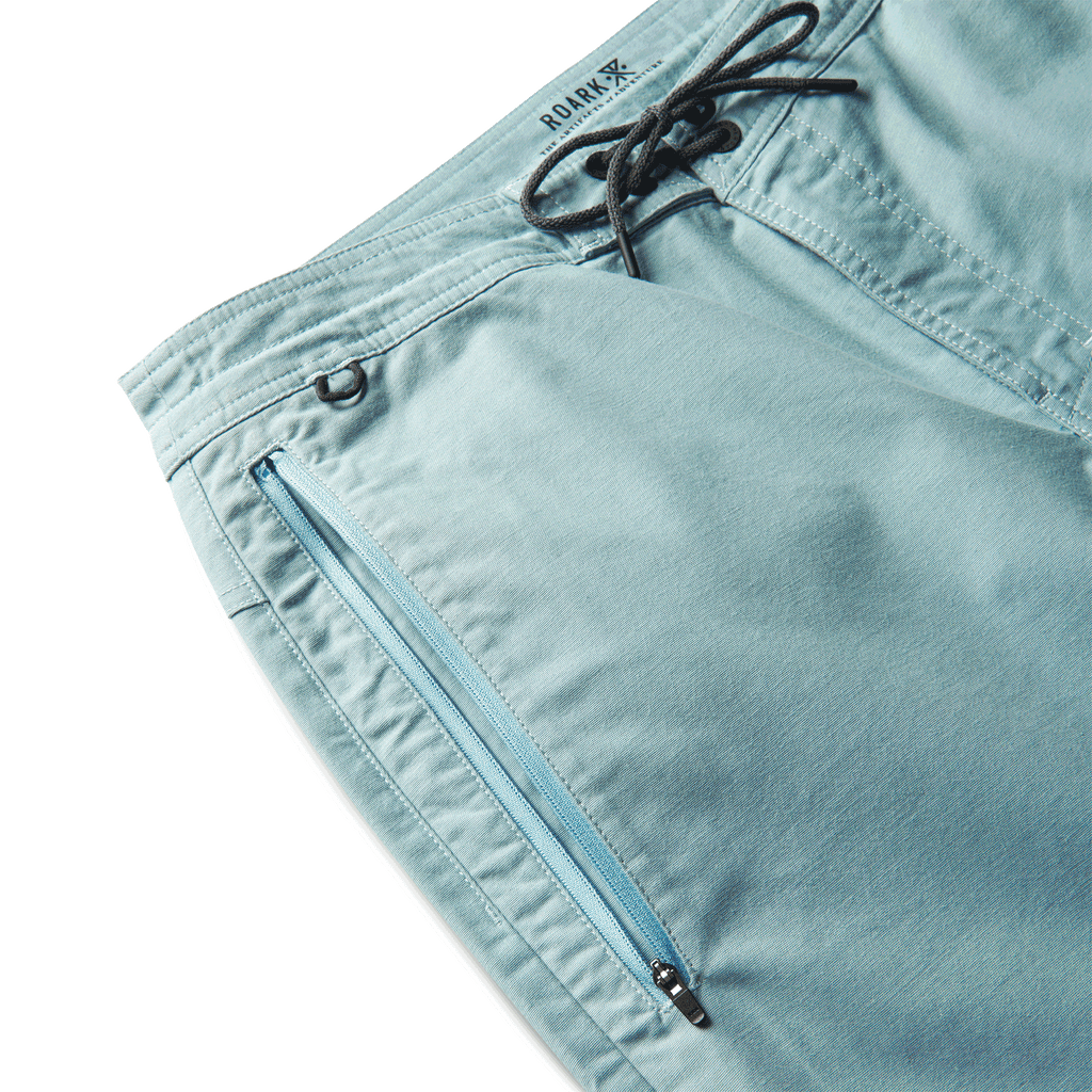 The zipper pocket view of Roark's Layover Shorts 19" - Stone Blue Big Image - 8