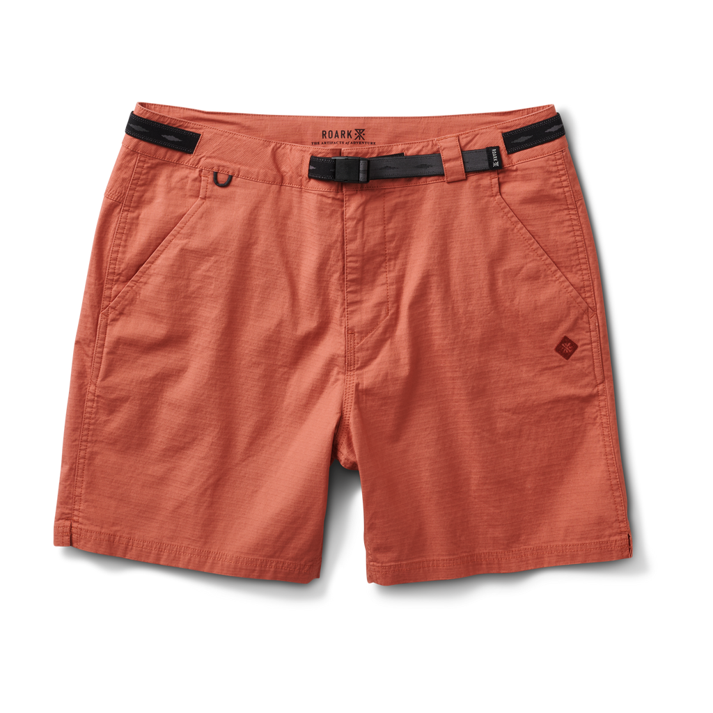 The front of Roark men's Campover Shorts - Saffron Red Big Image - 1