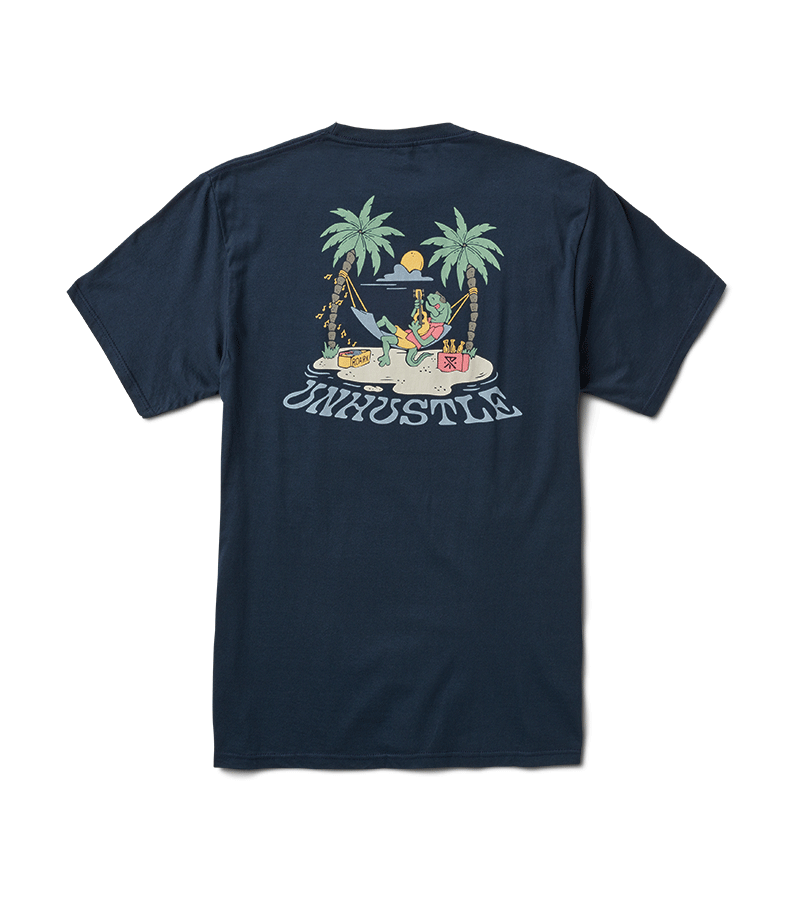The back view of the Unhustle Tee in Navy. Big Image - 1