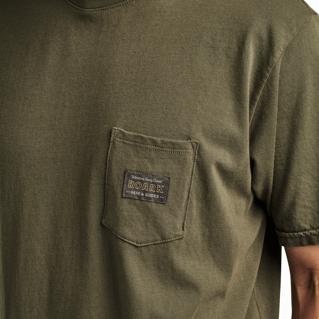 The on body view of Roark men's Label Pocket Premium Tee - Military Big Image - 5