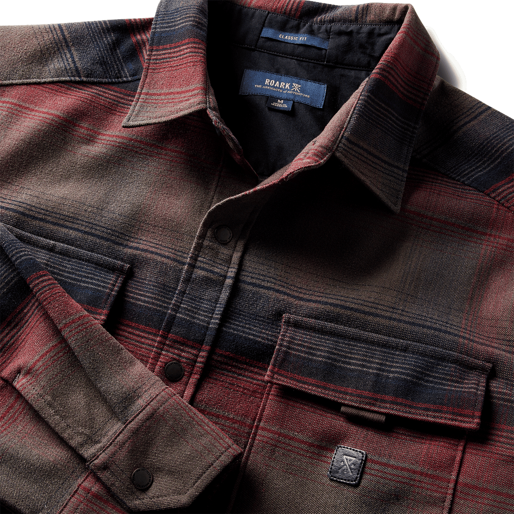 The close up view of Roark's Diablo Alpinist Long Sleeve Flannel in Dark Brown for outdoorsman Big Image - 3