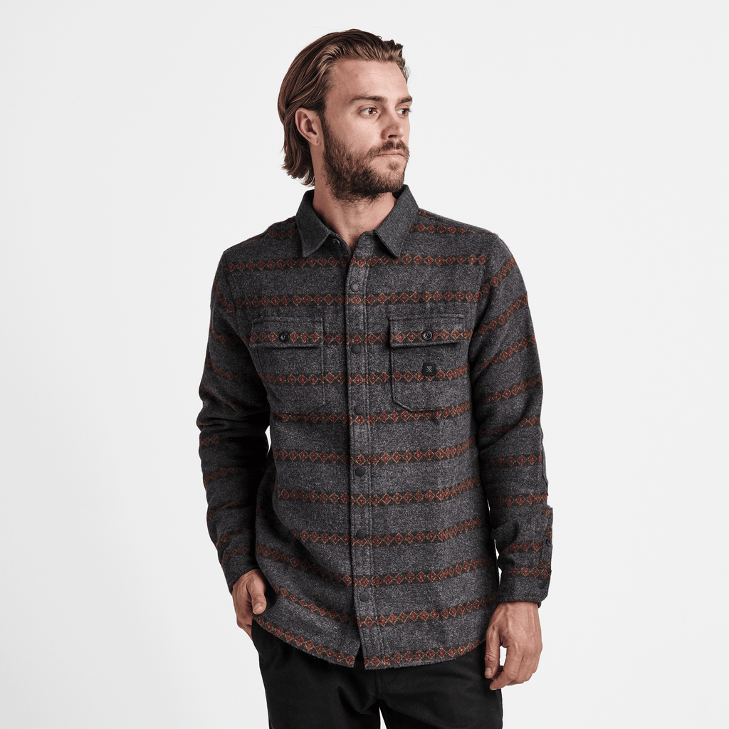 The on body look of Roark's Nordsman Long Sleeve Flannel in Charcoal Heather Big Image - 2