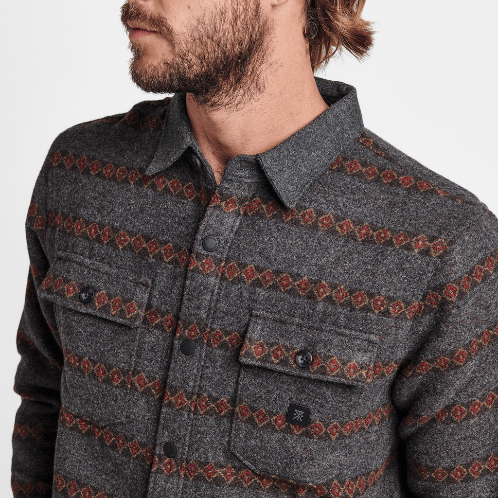 The on body look of Roark's Nordsman Long Sleeve Flannel in Charcoal Heather Big Image - 4