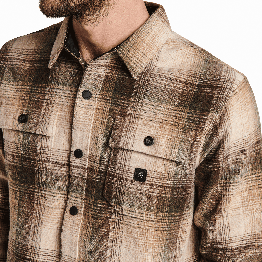 The on body view of Roark's Nordsman Long Sleeve Flannel - Khaki Big Image - 5