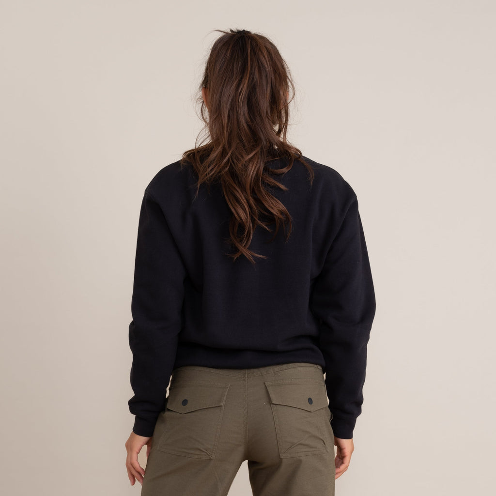The on body view of Roark's The Crew Sweatshirt in Black for women. Big Image - 3