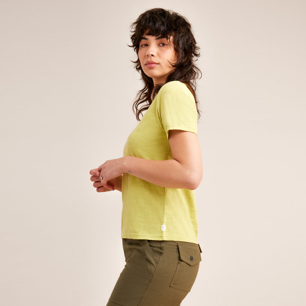 The on body view of Roark women's Well Worn Short Sleeve Tee - Lime Big Image - 3