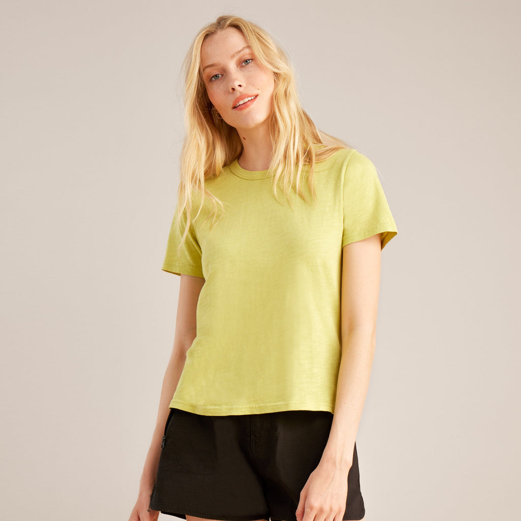 The on body view of Roark women's Well Worn Short Sleeve Tee - Lime Big Image - 8